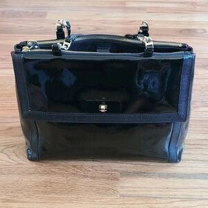 Kate Spade Newyork Black Patent Leather Tote Bag Twist Lock Pocket Satchel Bag